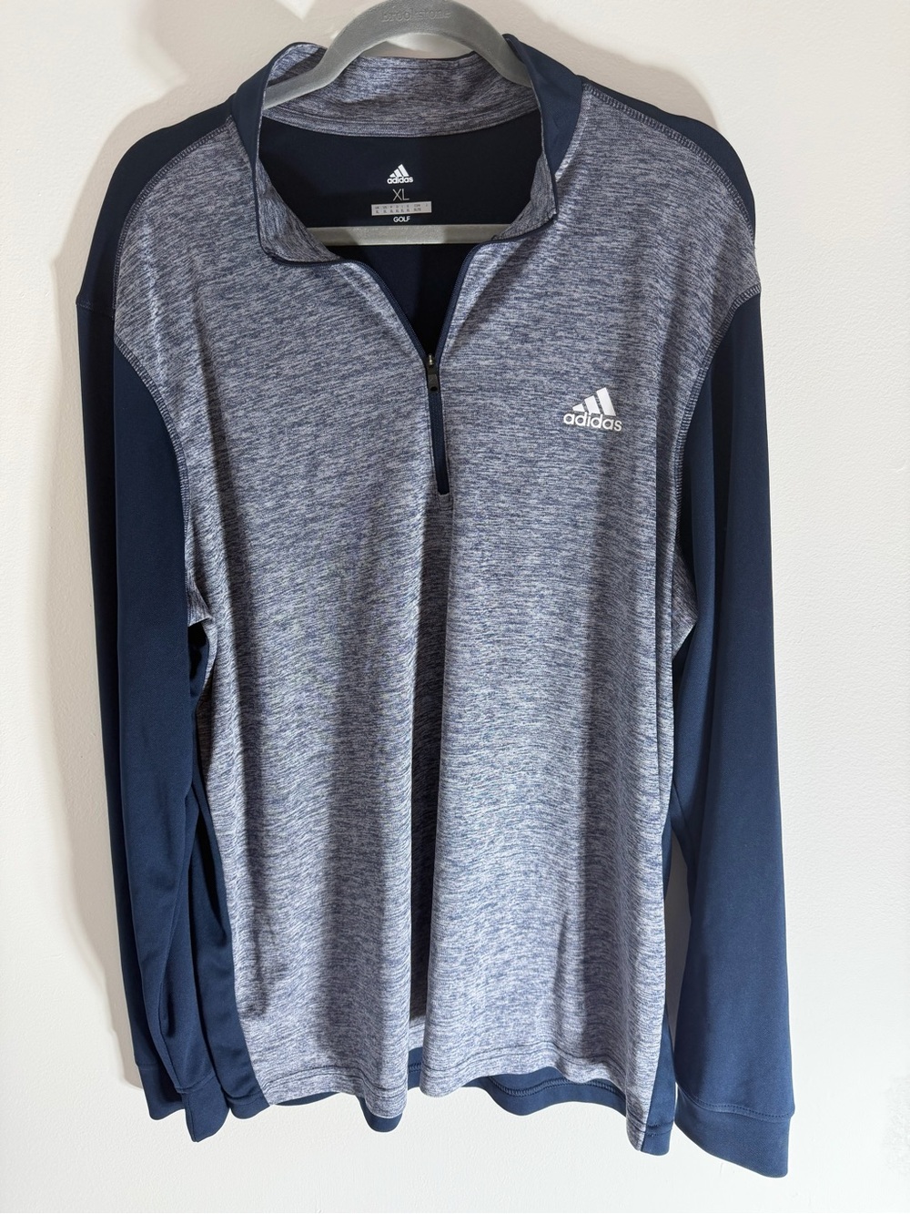 Adidas Men’s Navy Heather Quarter-Zip Performance Sweater